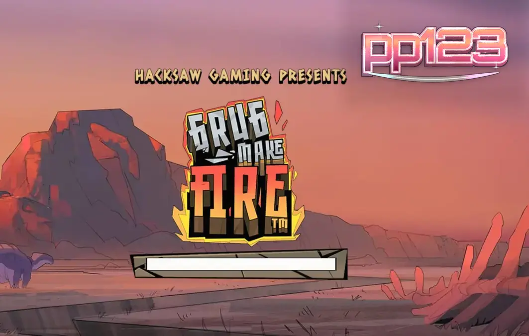 Tampilan visual slot Grug Make Fire dengan tema prasejarah yang intens